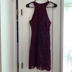 Lulus Love Poem Burgundy Lace Mini Dress